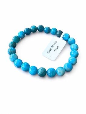 Blue Apatite 8MM Beaded Bracelet New